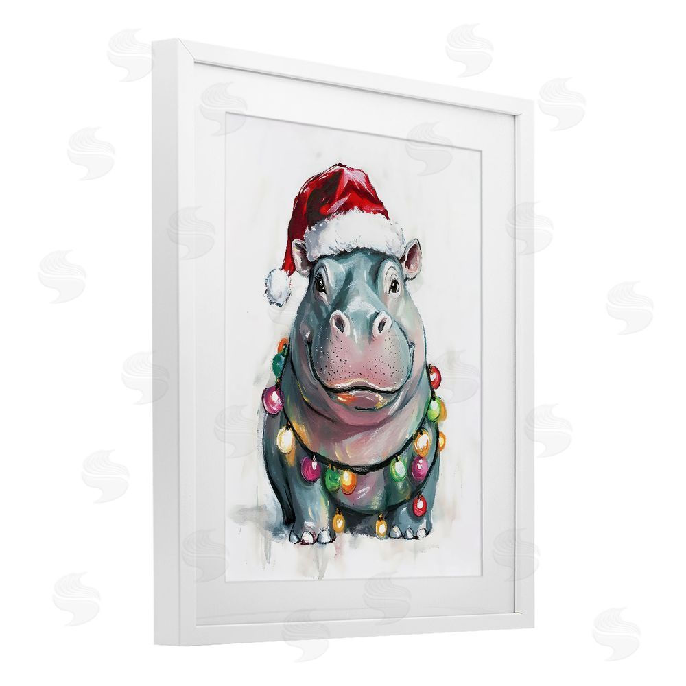 The Prints Vibe Christmas Lights Bedecked Hippo White Framed Print Under Glass Wall Art