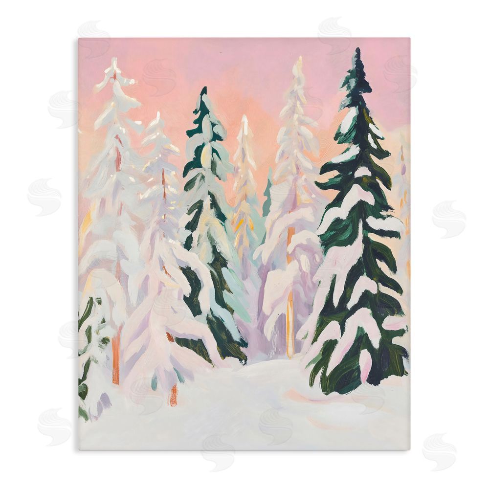 The Prints Vibe Peachy Pastel Winter Forest Stretched Canvas Wall Art