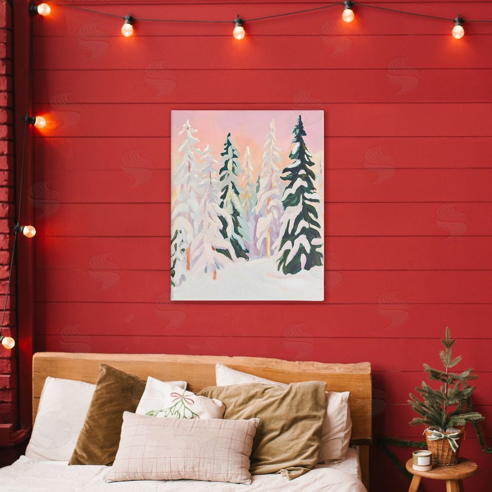 The Prints Vibe Peachy Pastel Winter Forest Stretched Canvas Wall Art in Room