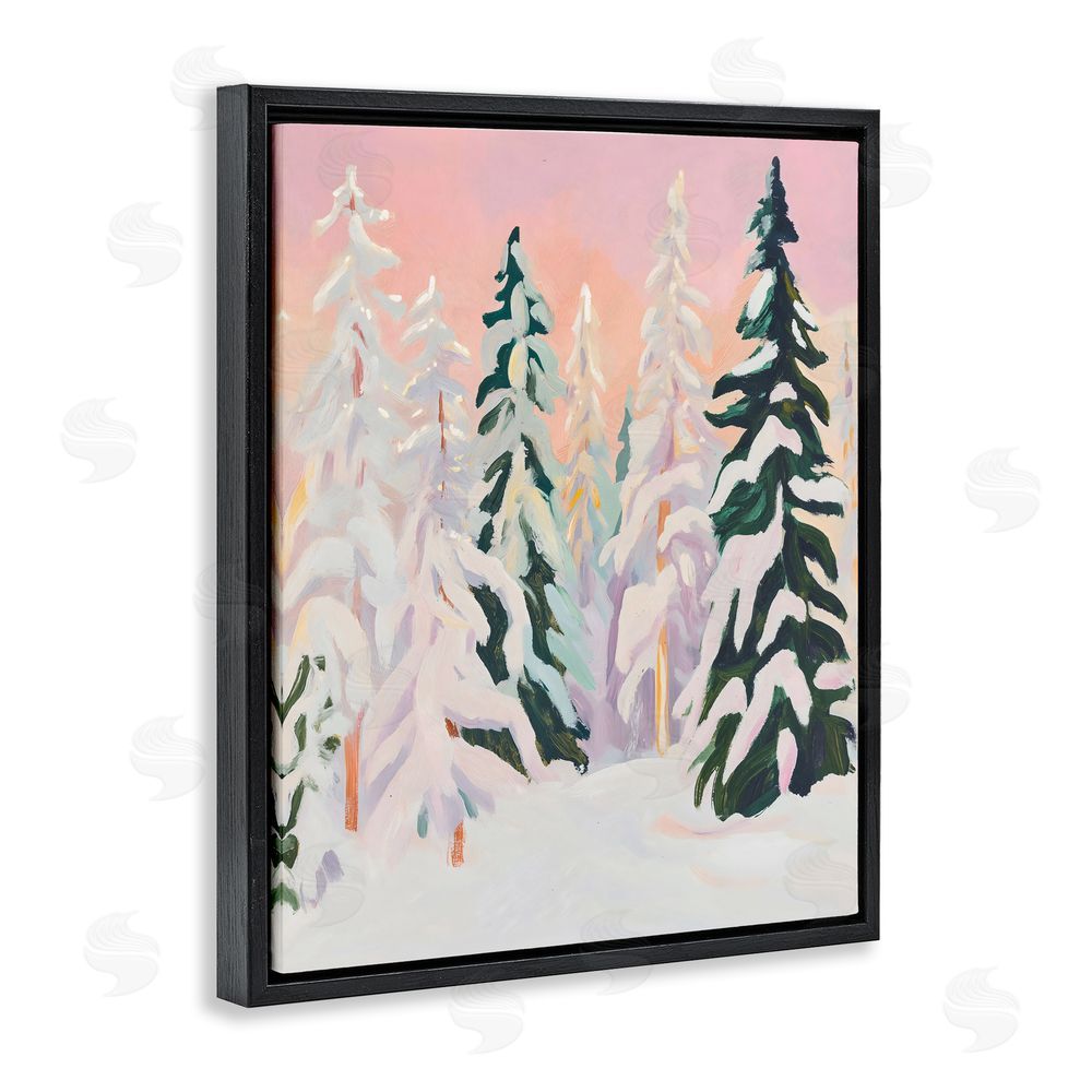 The Prints Vibe Peachy Pastel Winter Forest Black Floating Framed Canvas Wall Art
