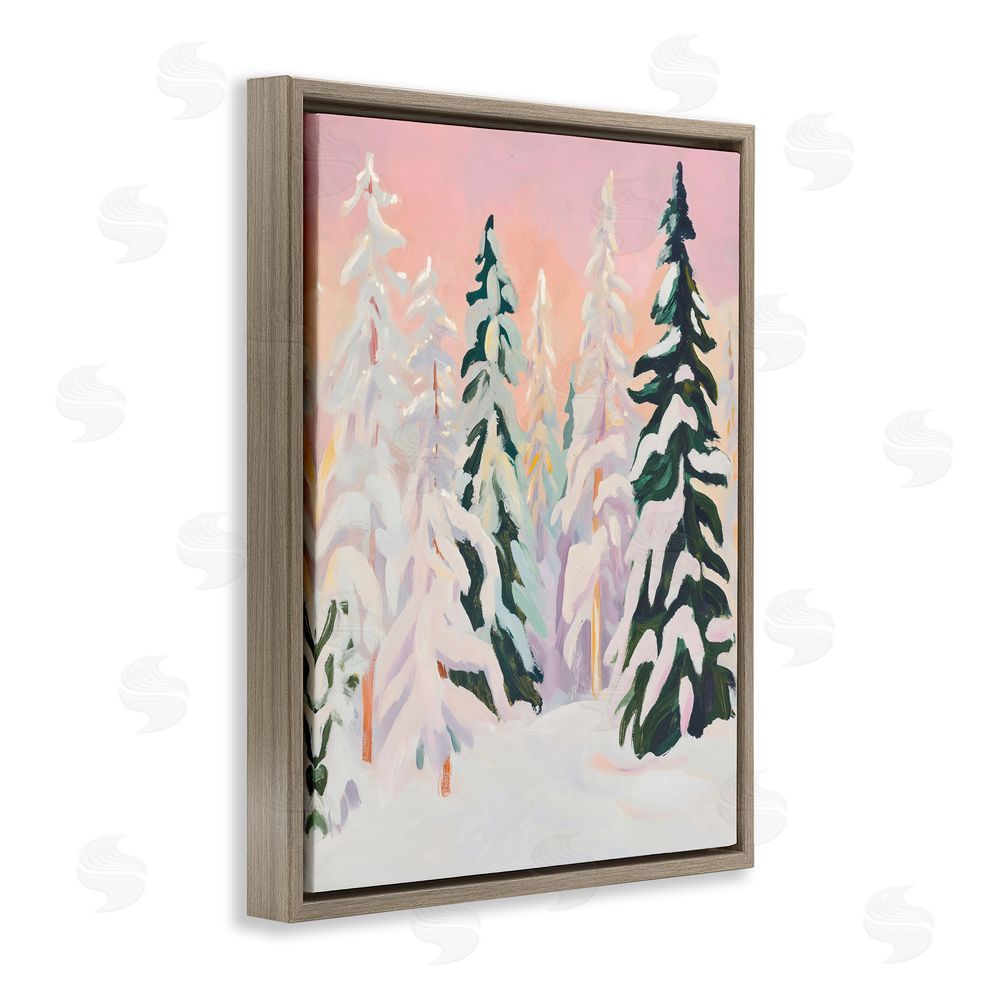 The Prints Vibe Peachy Pastel Winter Forest Brown Floating Framed Canvas Wall Art