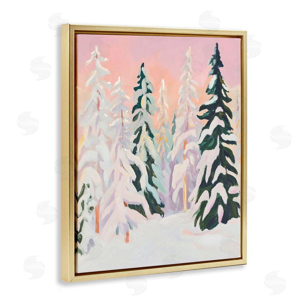 The Prints Vibe Peachy Pastel Winter Forest Gold Floating Framed Canvas Wall Art