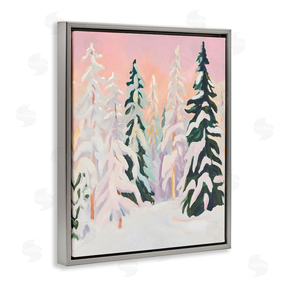 The Prints Vibe Peachy Pastel Winter Forest Gray Floating Framed Canvas Wall Art