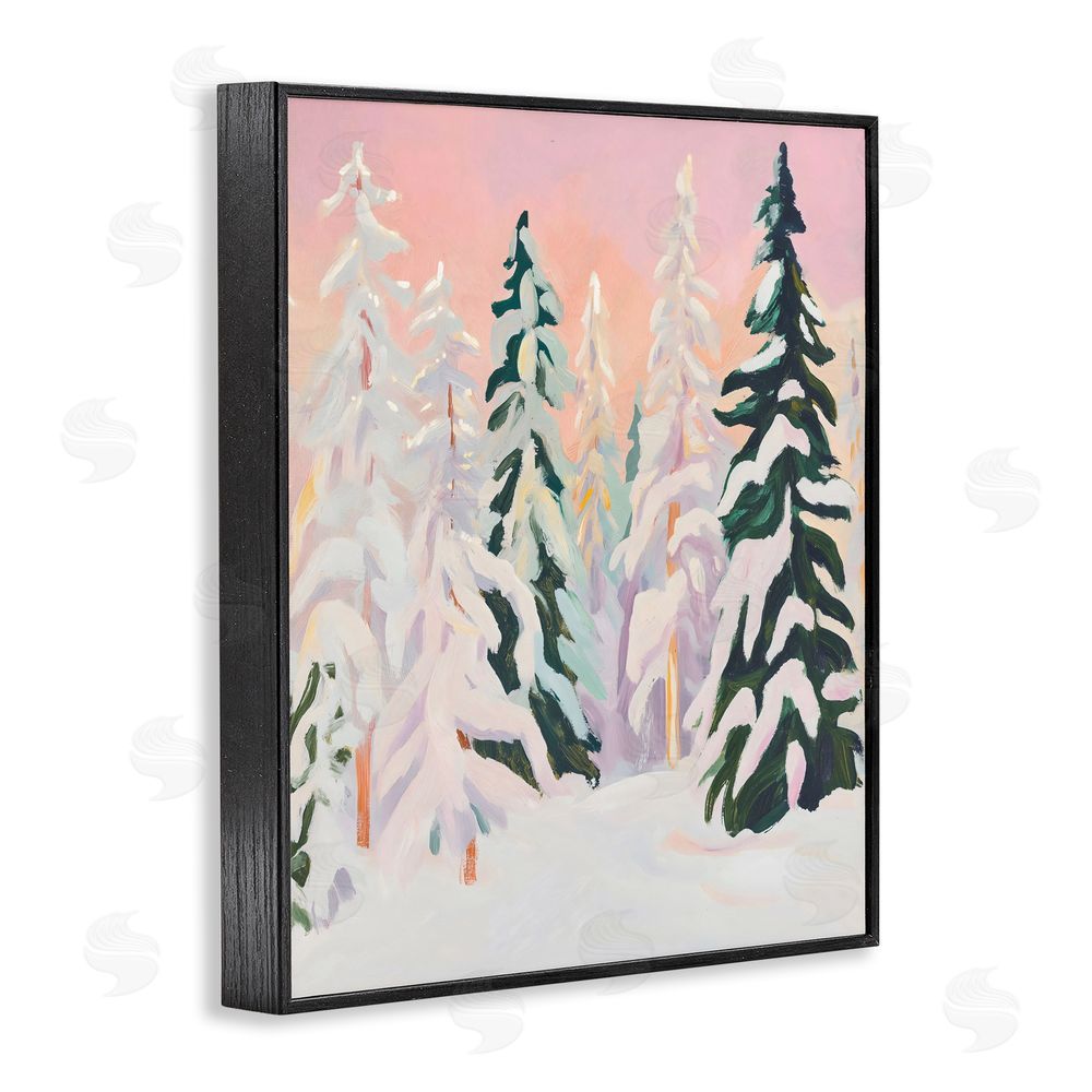 The Prints Vibe Peachy Pastel Winter Forest Black Framed Giclee Wall Art