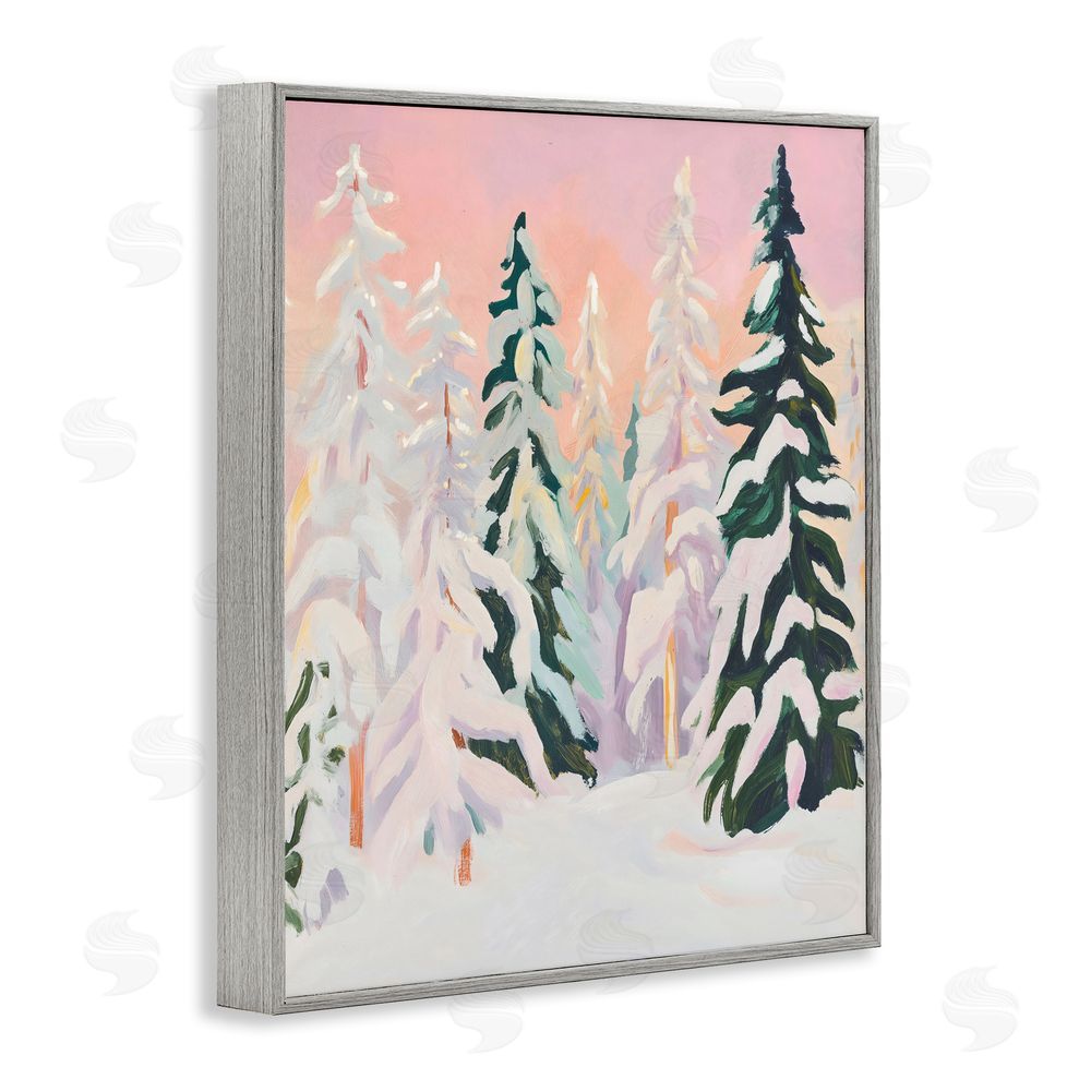 The Prints Vibe Peachy Pastel Winter Forest Gray Framed Giclee Wall Art
