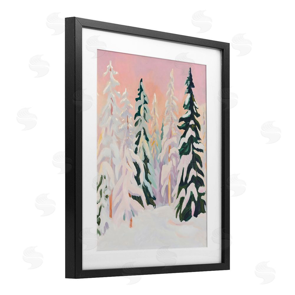 The Prints Vibe Peachy Pastel Winter Forest Black Framed Print Under Glass Wall Art