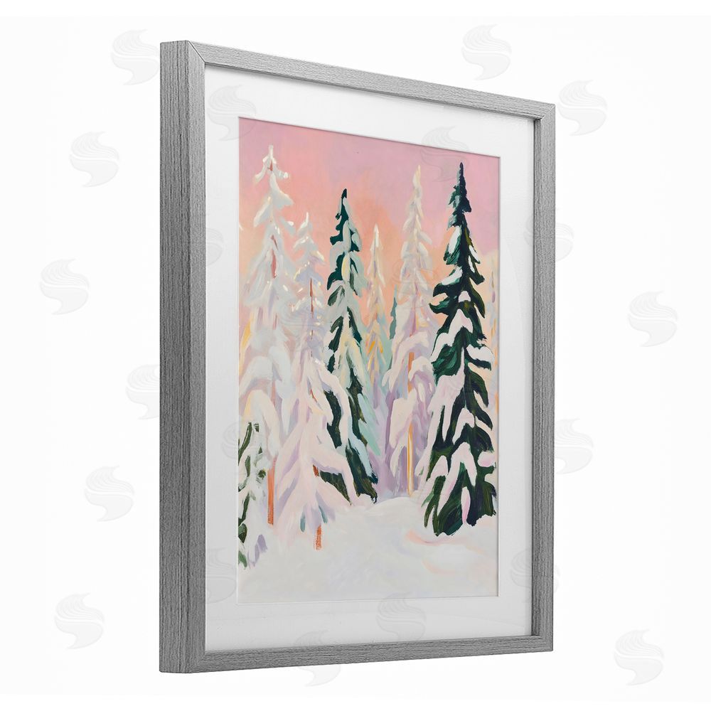 The Prints Vibe Peachy Pastel Winter Forest Gray Framed Print Under Glass Wall Art