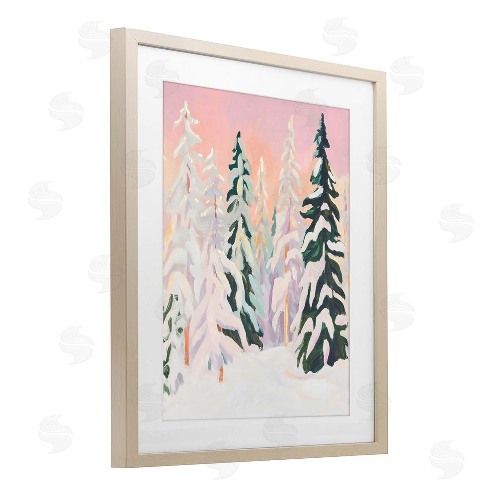 The Prints Vibe Peachy Pastel Winter Forest Brown Framed Print Under Glass Wall Art