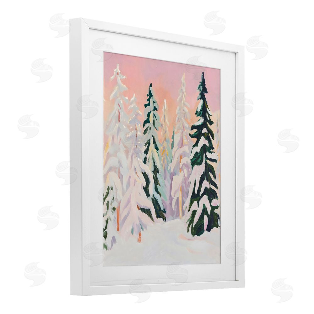 The Prints Vibe Peachy Pastel Winter Forest White Framed Print Under Glass Wall Art