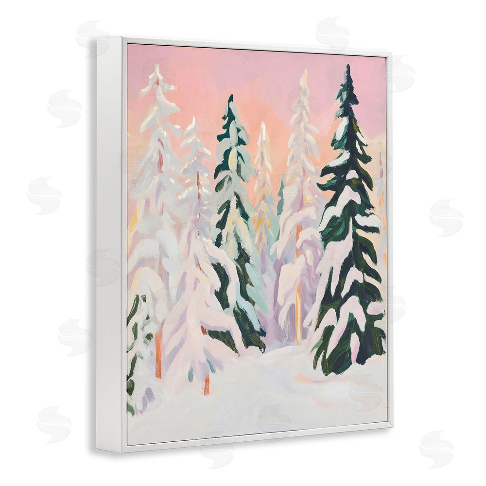 The Prints Vibe Peachy Pastel Winter Forest White Framed Giclee Wall Art