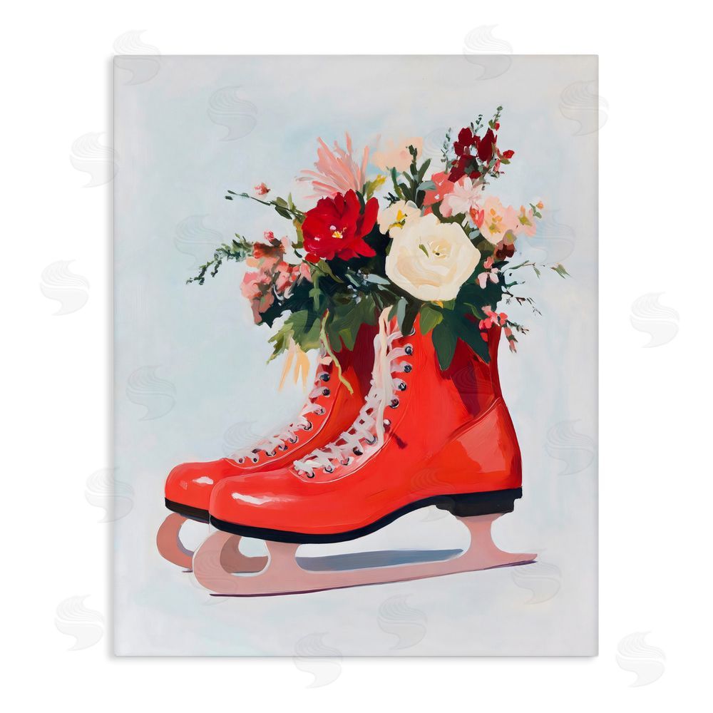 The Prints Vibe Floral Ice Skates Stretched Canvas Wall Art