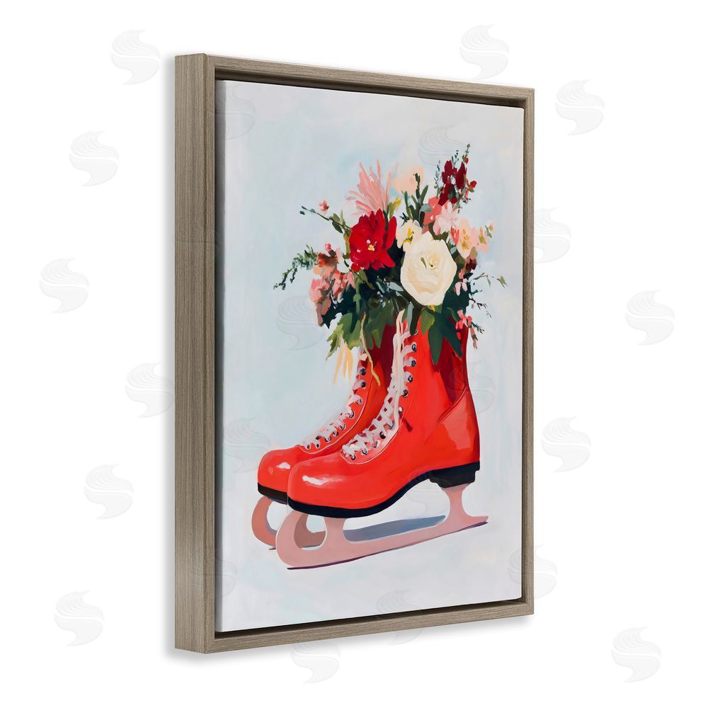 The Prints Vibe Floral Ice Skates Brown Floating Framed Canvas Wall Art