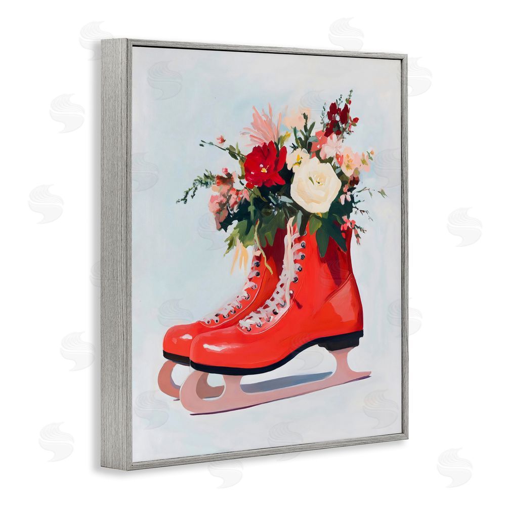 The Prints Vibe Floral Ice Skates Gray Framed Giclee Wall Art