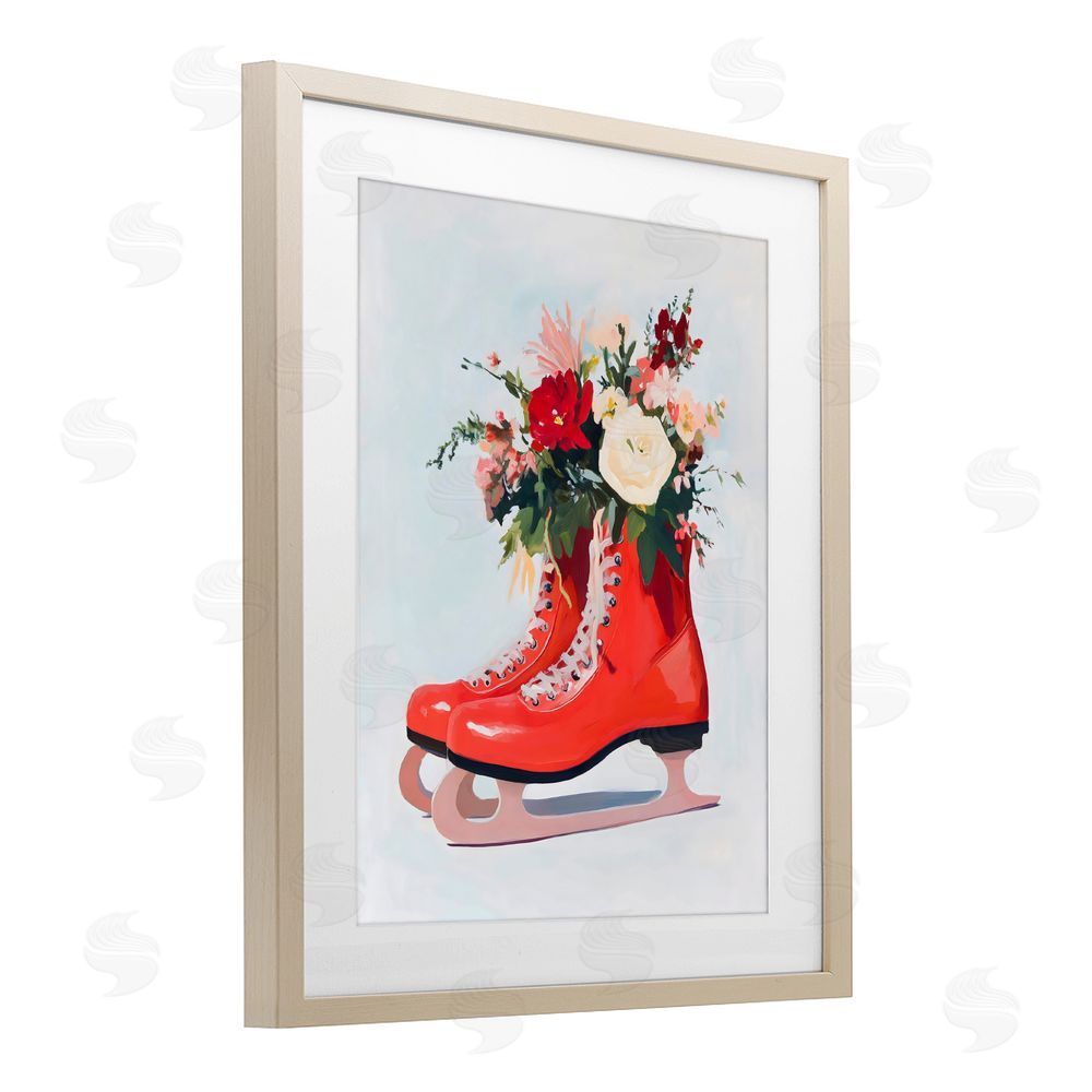 The Prints Vibe Floral Ice Skates Brown Framed Print Under Glass Wall Art