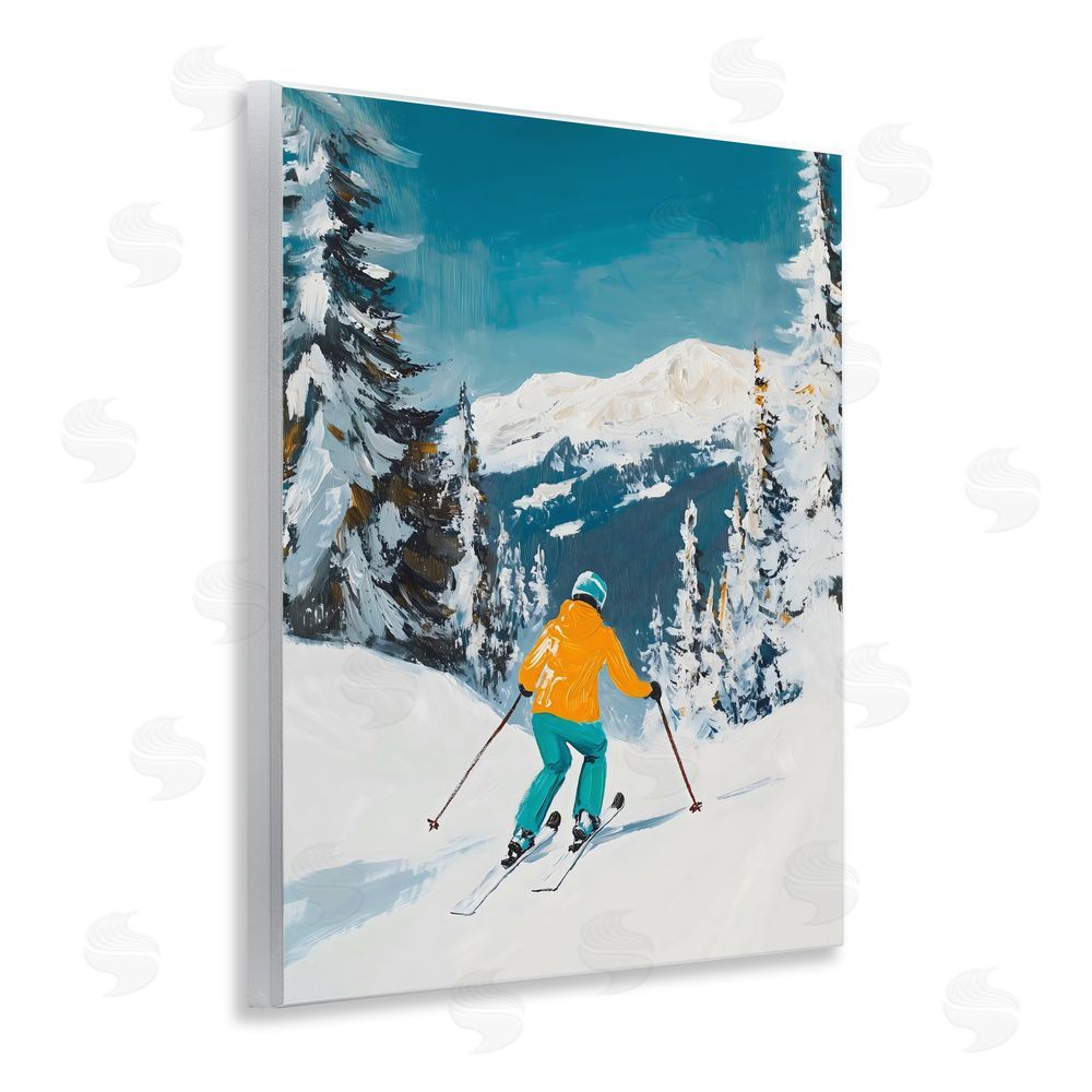 The Prints Vibe Downhill Skier on Mountain Wall Plaque with Fixed Lithograph Print
