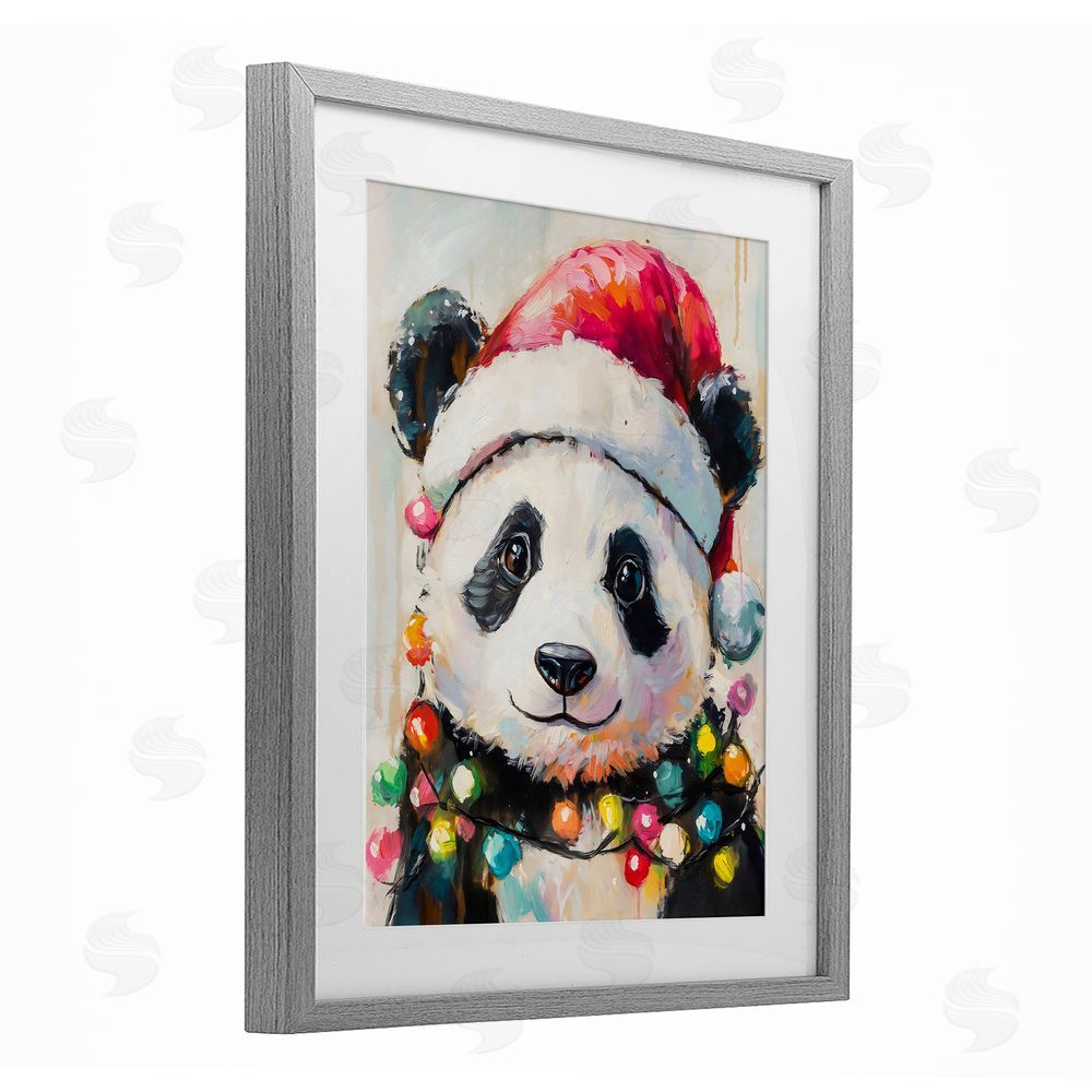 The Prints Vibe Christmas Lights Panda Gray Framed Print Under Glass Wall Art