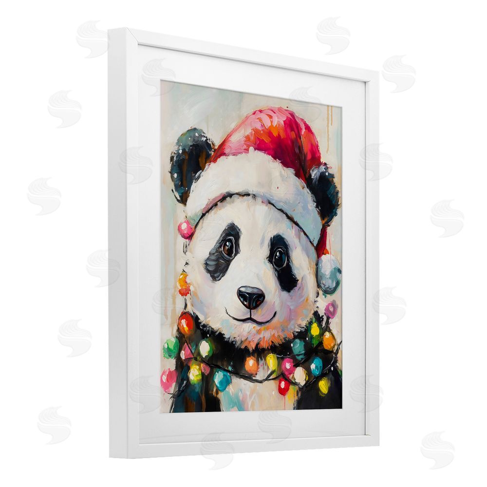 The Prints Vibe Christmas Lights Panda White Framed Print Under Glass Wall Art
