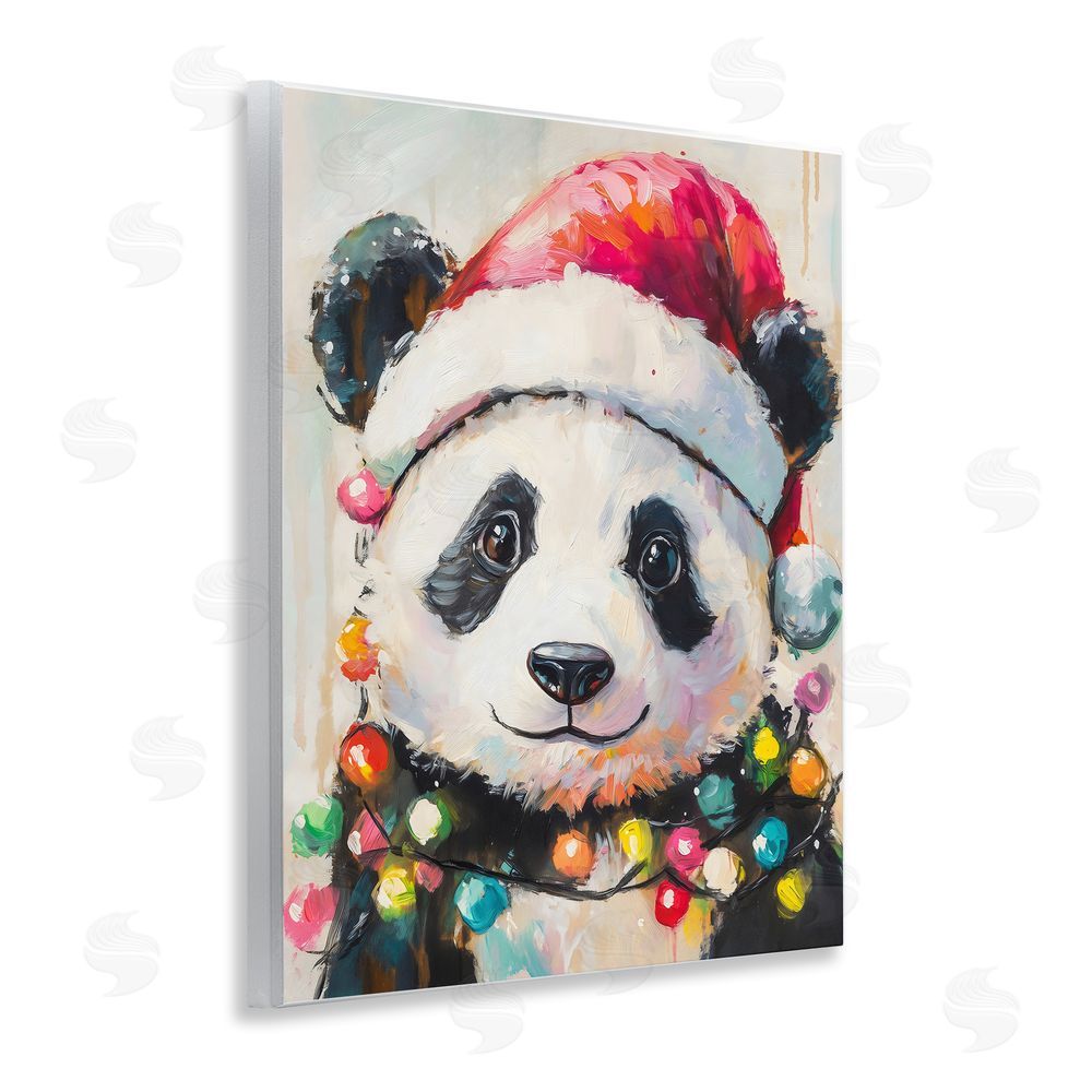 The Prints Vibe Christmas Lights Panda Wooden Wall Plaque Art Print