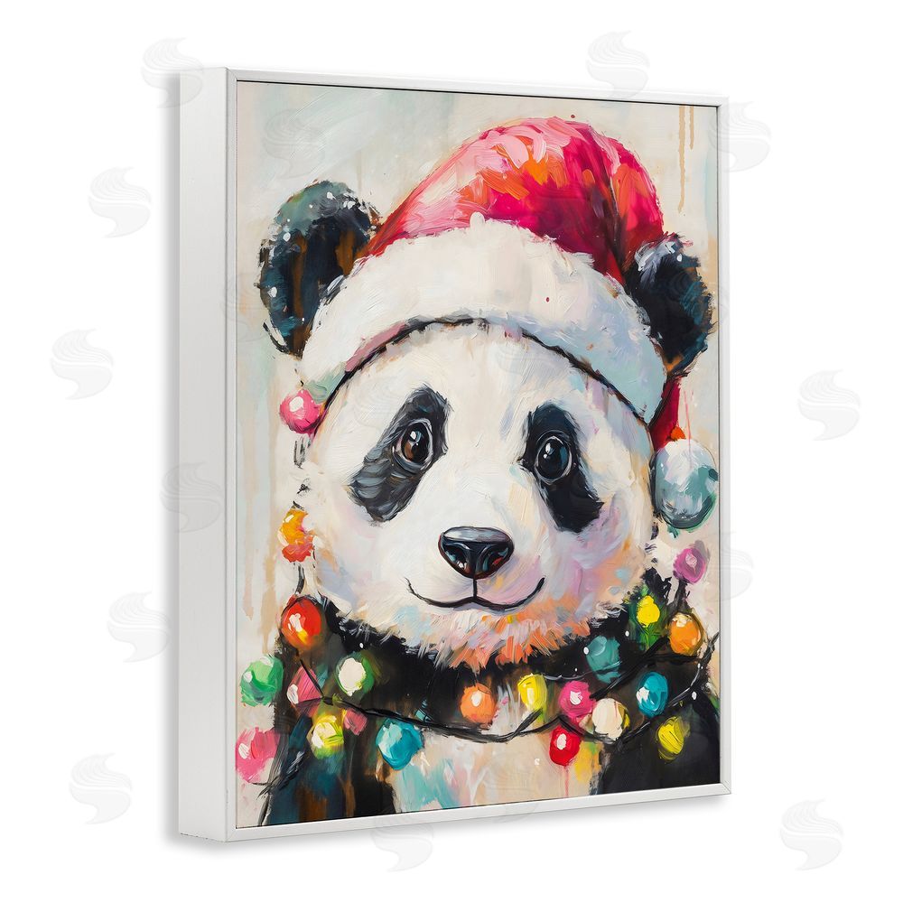 The Prints Vibe Christmas Lights Panda White Framed Giclee Wall Art Print