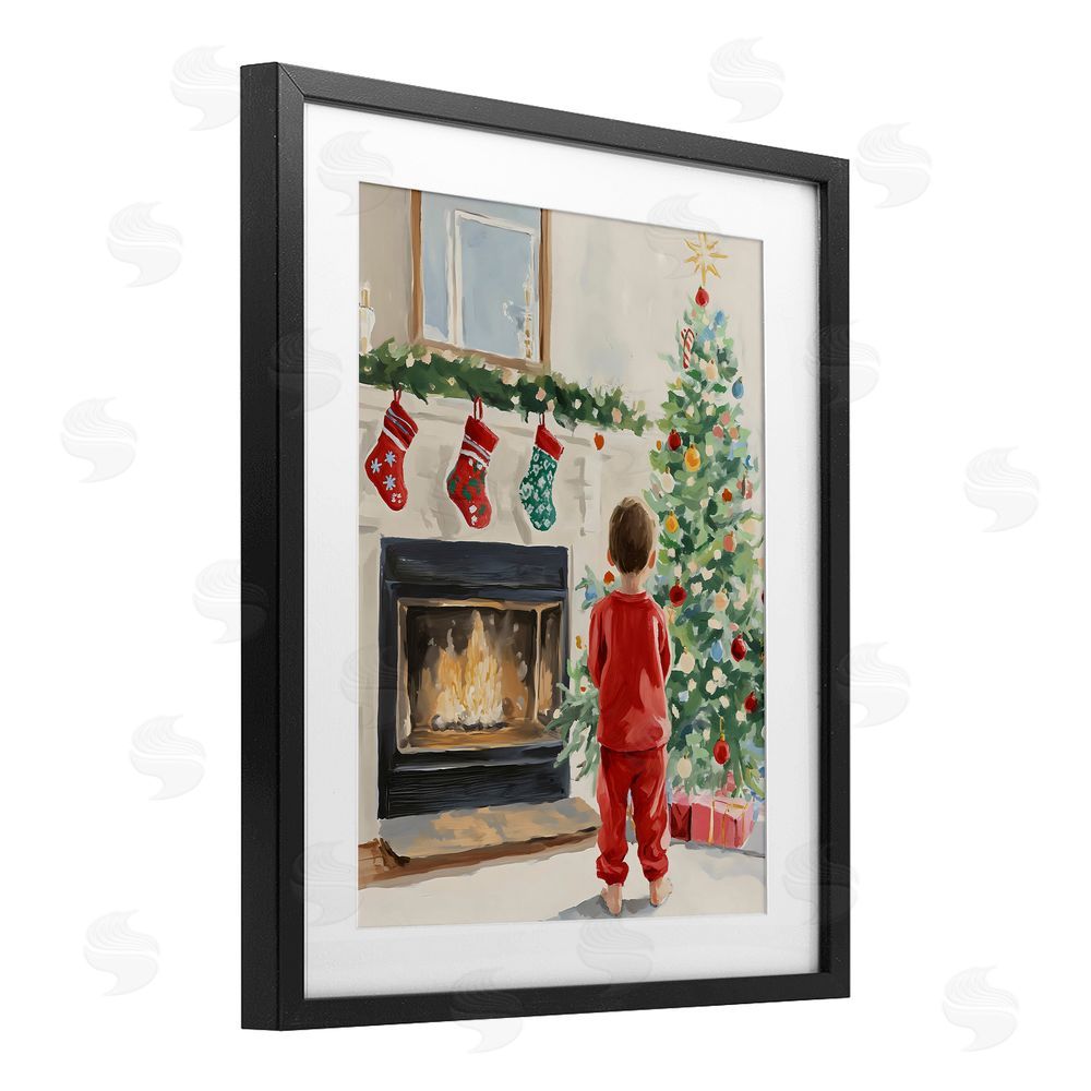 The Prints Vibe Child on Christmas Morning Black Framed Print Under Glass Wall Art