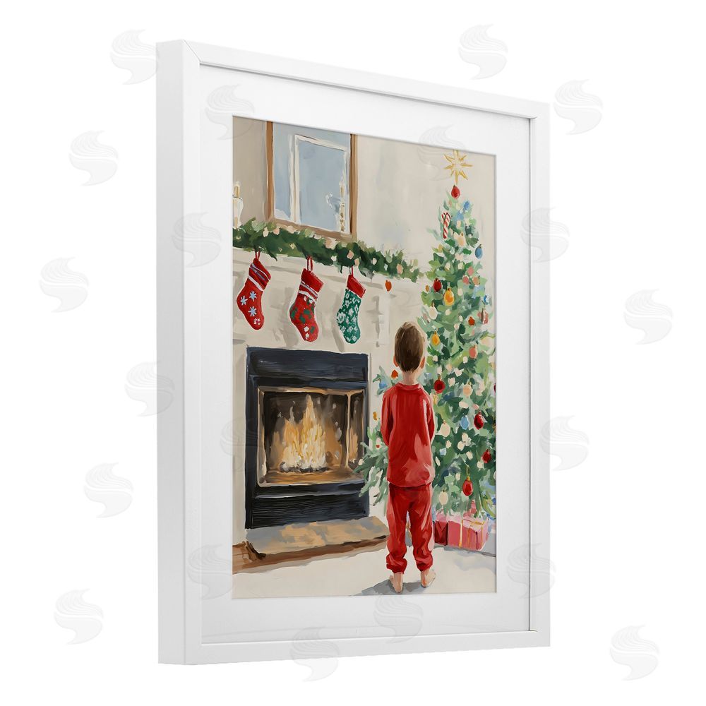The Prints Vibe Child on Christmas Morning White Framed Print Under Glass Wall Art
