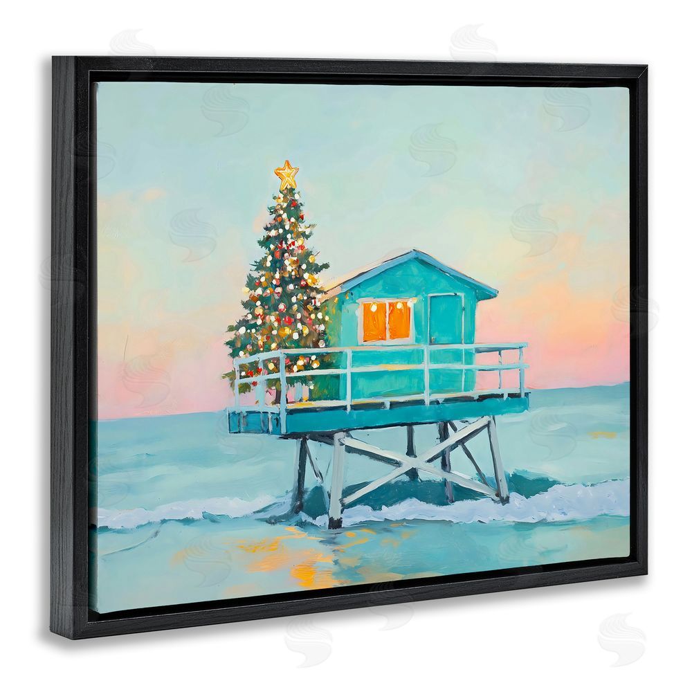 The Prints Vibe Christmas Lifeguard Stand Black Floating Frame Canvas Wall Art Print