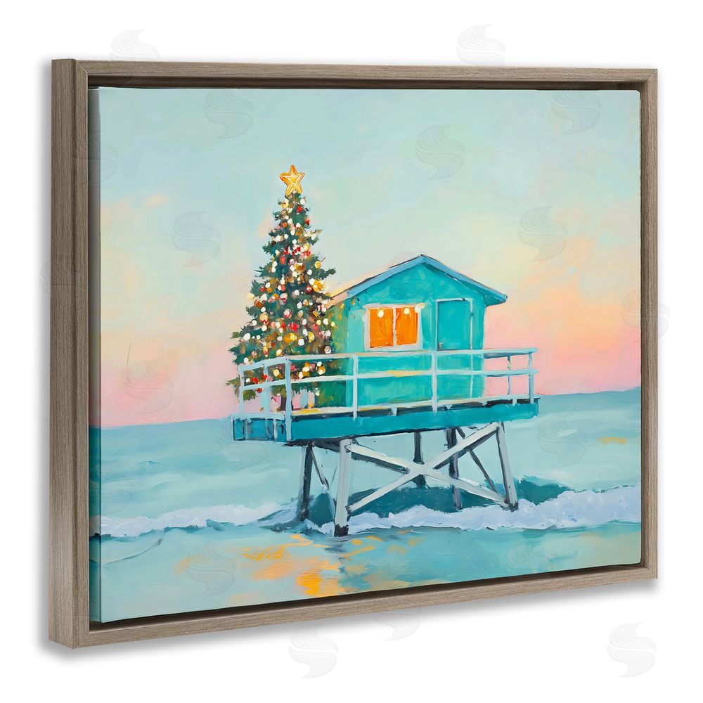 The Prints Vibe Christmas Lifeguard Stand Brown Floating Frame Canvas Wall Art Print