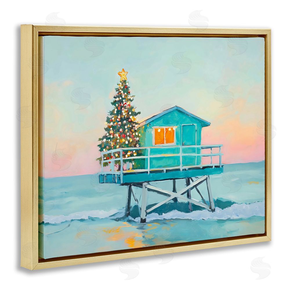 The Prints Vibe Christmas Lifeguard Stand Gold Floating Frame Canvas Wall Art Print