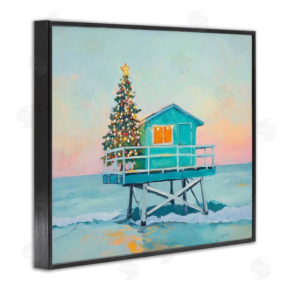 The Prints Vibe Christmas Lifeguard Stand Black Framed Giclee Wall Art Print