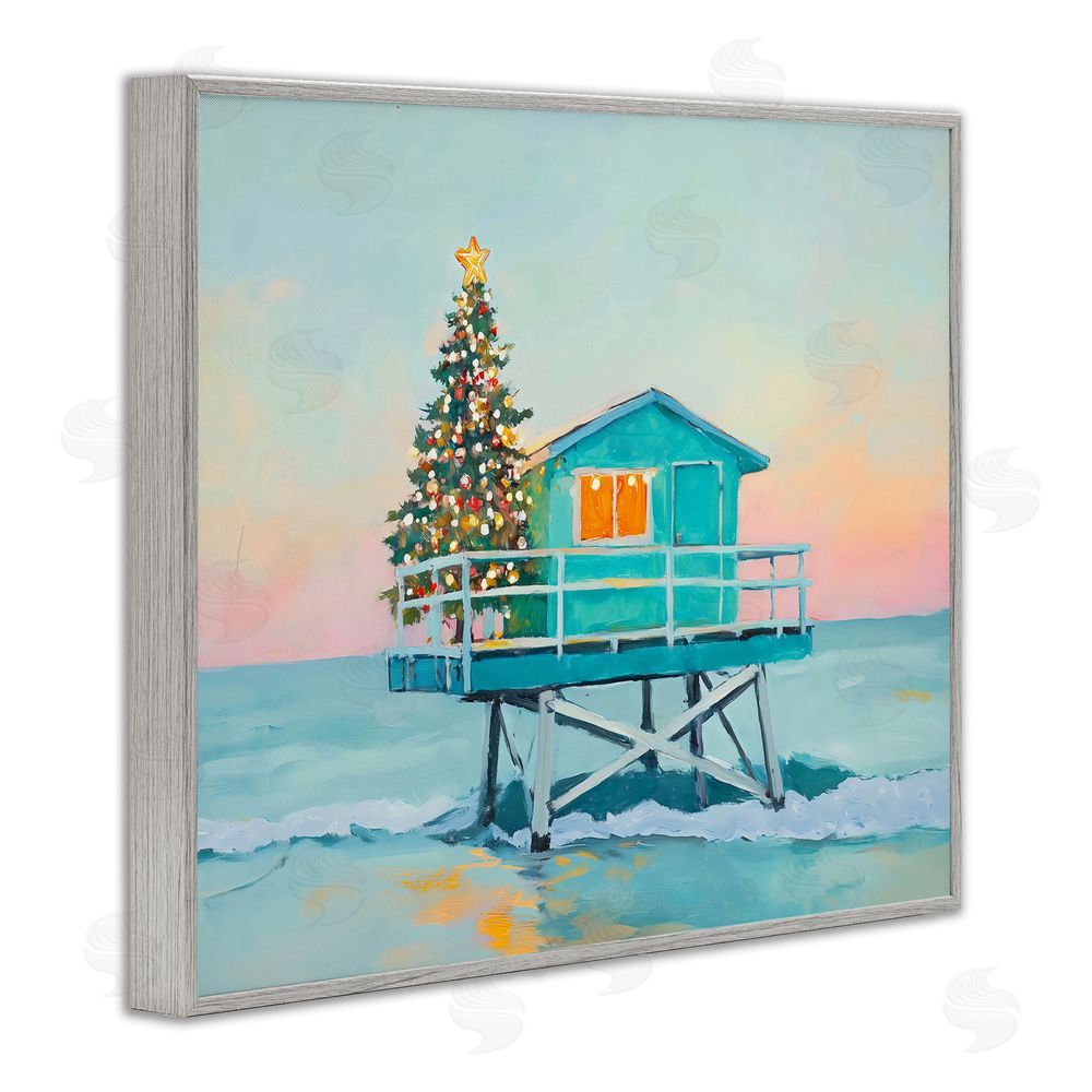 The Prints Vibe Christmas Lifeguard Stand Gray Framed Giclee Wall Art Print