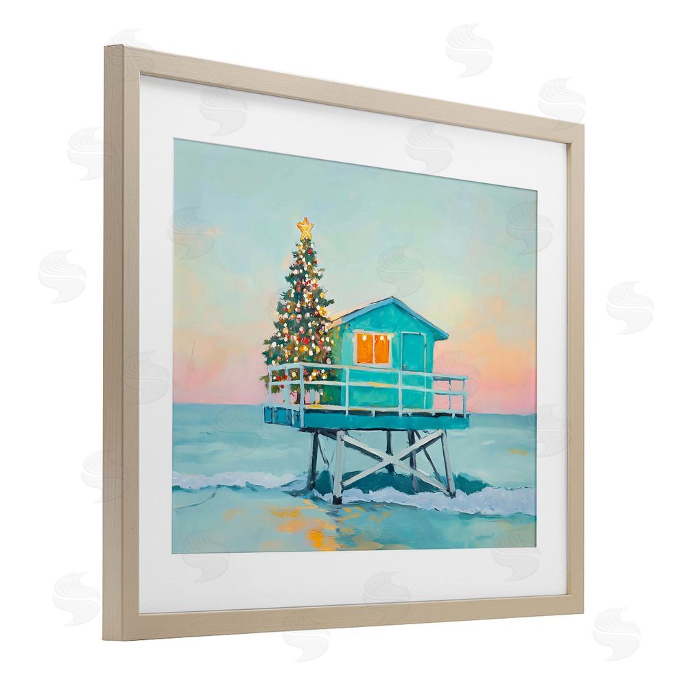 The Prints Vibe Christmas Lifeguard Stand Brown Framed Print Under Glass Wall Art