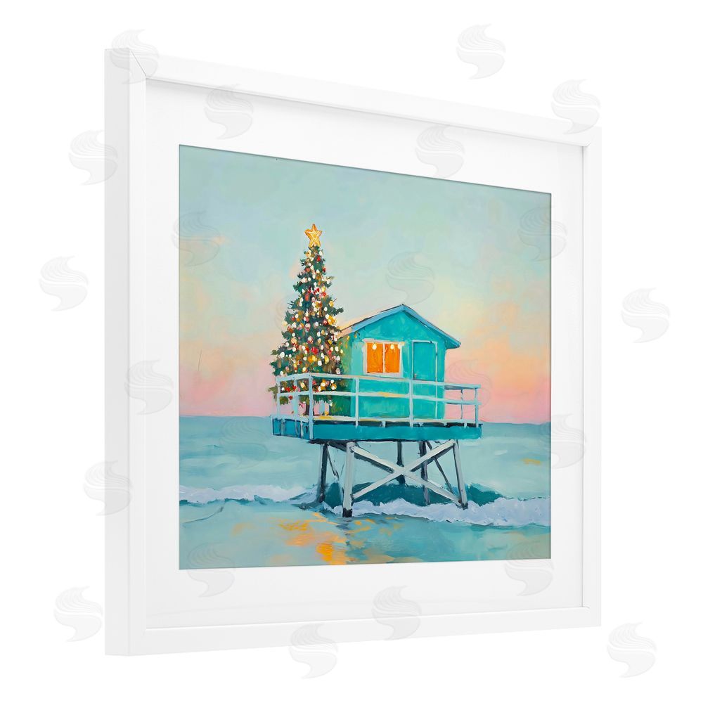 The Prints Vibe Christmas Lifeguard Stand White Framed Print Under Glass Wall Art