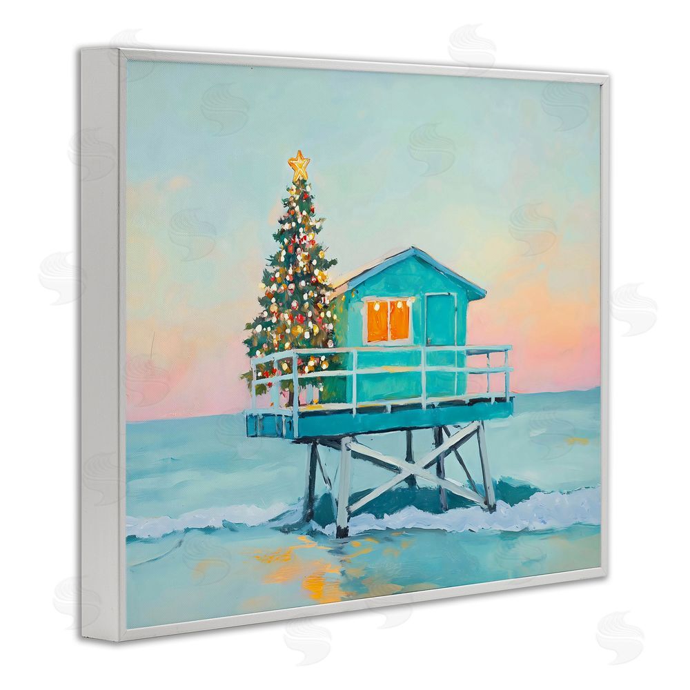 The Prints Vibe Christmas Lifeguard Stand White Framed Giclee Wall Art Print