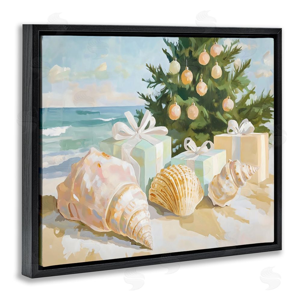 The Prints Vibe Coastal Seashell Christmas Black Floating Frame Canvas Wall Art Print