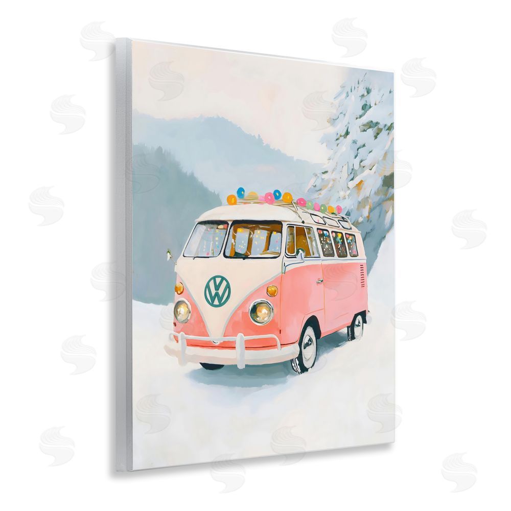 The Prints Vibe Pink Christmas Van in Snow Wall Plaque Home Decor Art Print