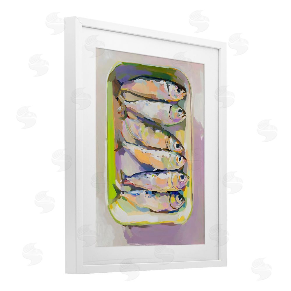 The Prints Vibe Vibrant Hued Sardines White Framed Print Under Glass with White Mat Wall Art
