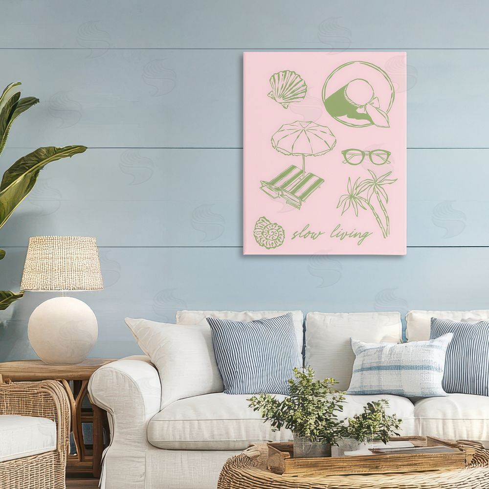 The Prints Vibe Slow Beach Living Stretched Canvas on Wall