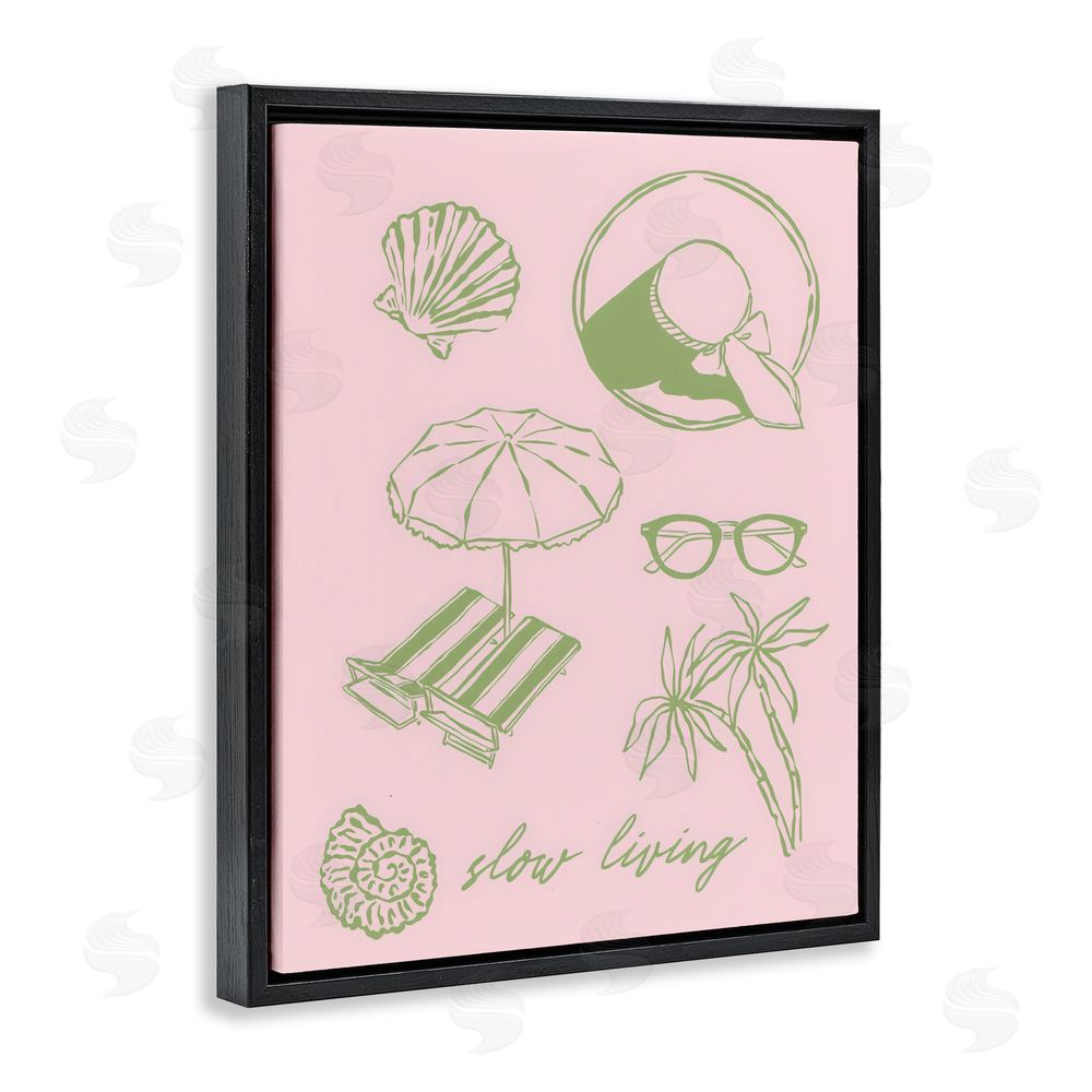 The Prints Vibe Slow Beach Living Black Floating Framed Canvas Wall Art Print