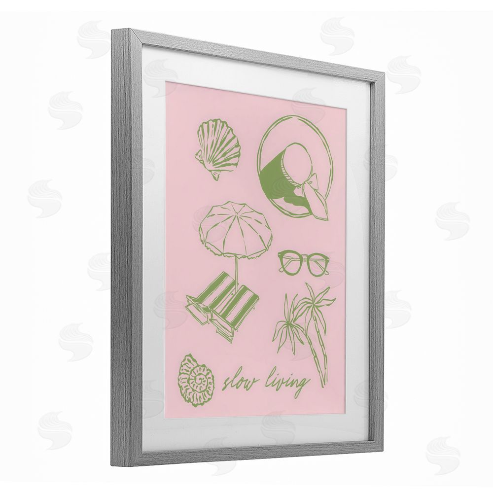 The Prints Vibe Slow Beach Living Gray Framed Print Under Glass with White Mat Wall Art