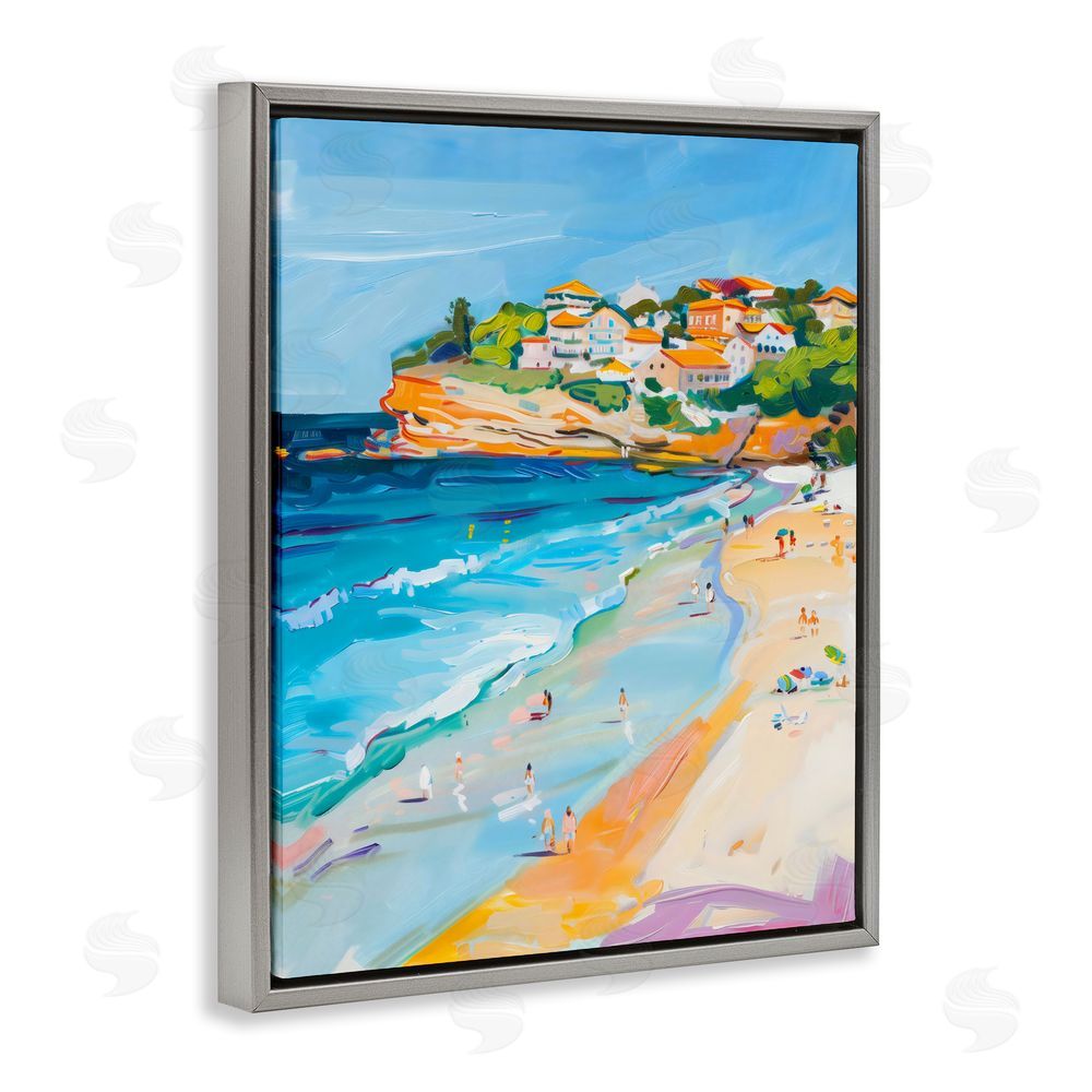 The Prints Vibe Bondi Beach Cove Gray Floating Frame Stretched Canvas Wall Art Print