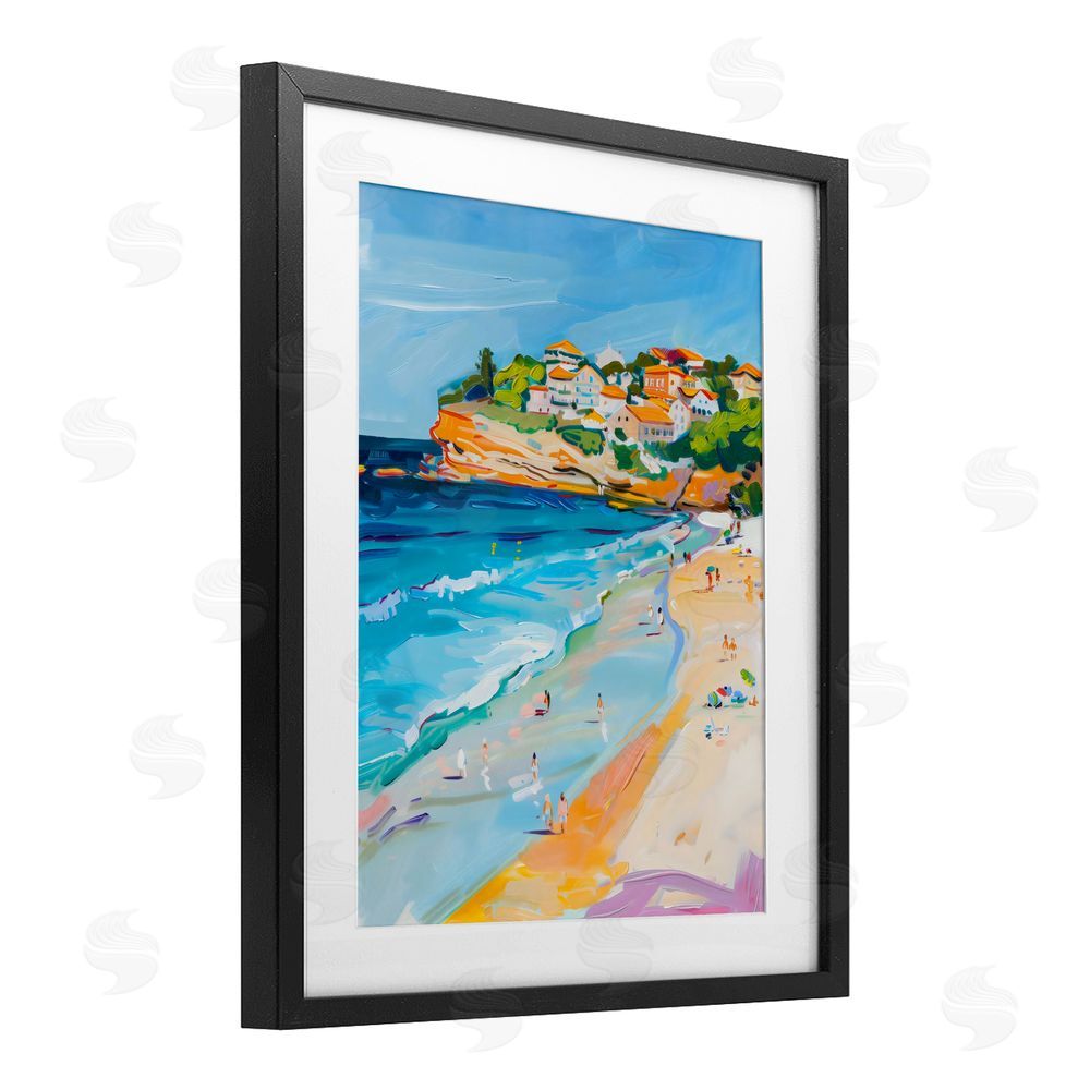 The Prints Vibe Bondi Beach Cove Black Framed Print Under Glass with Matting Wall Art