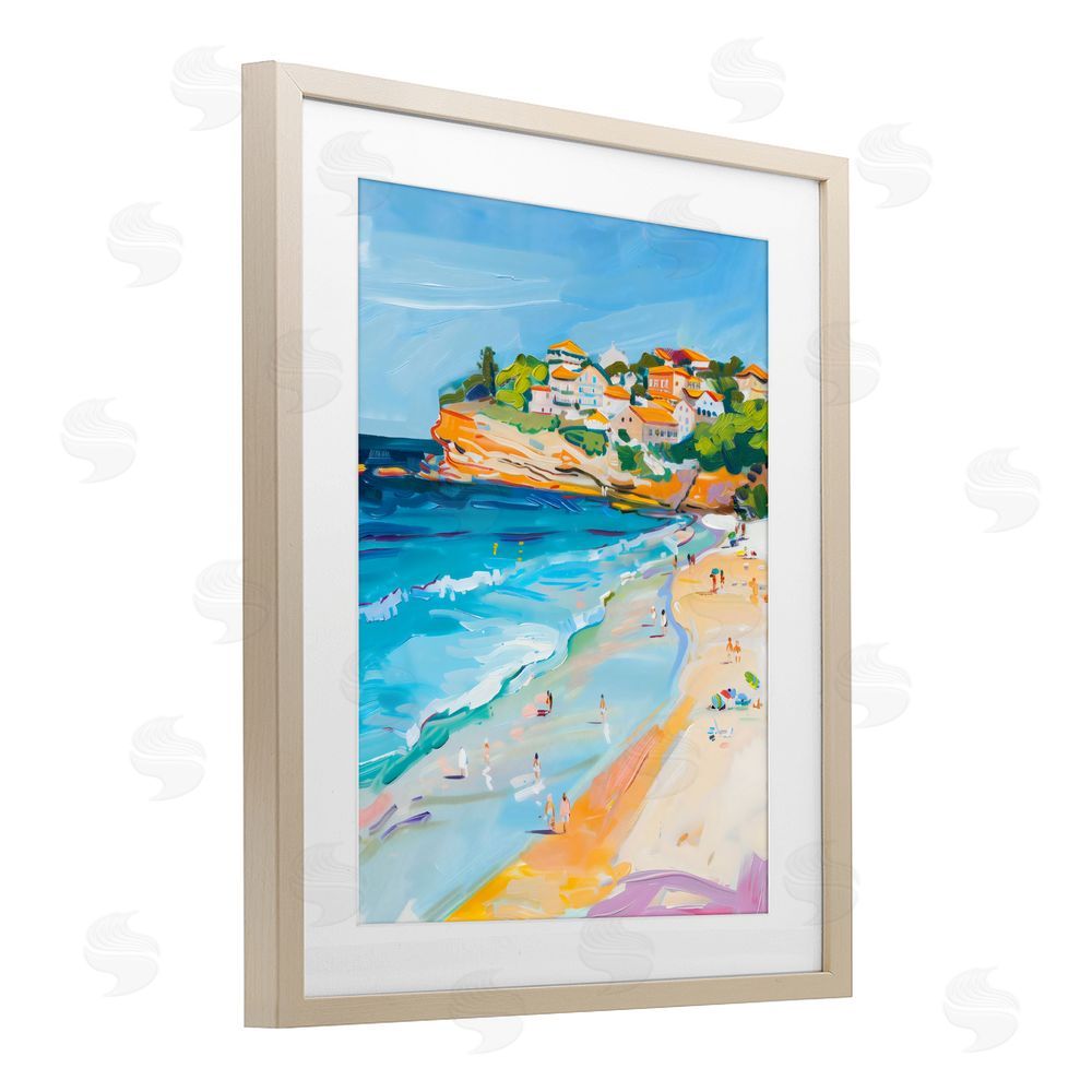 The Prints Vibe Bondi Beach Cove Brown Framed Print Under Glass with Matting Wall Art