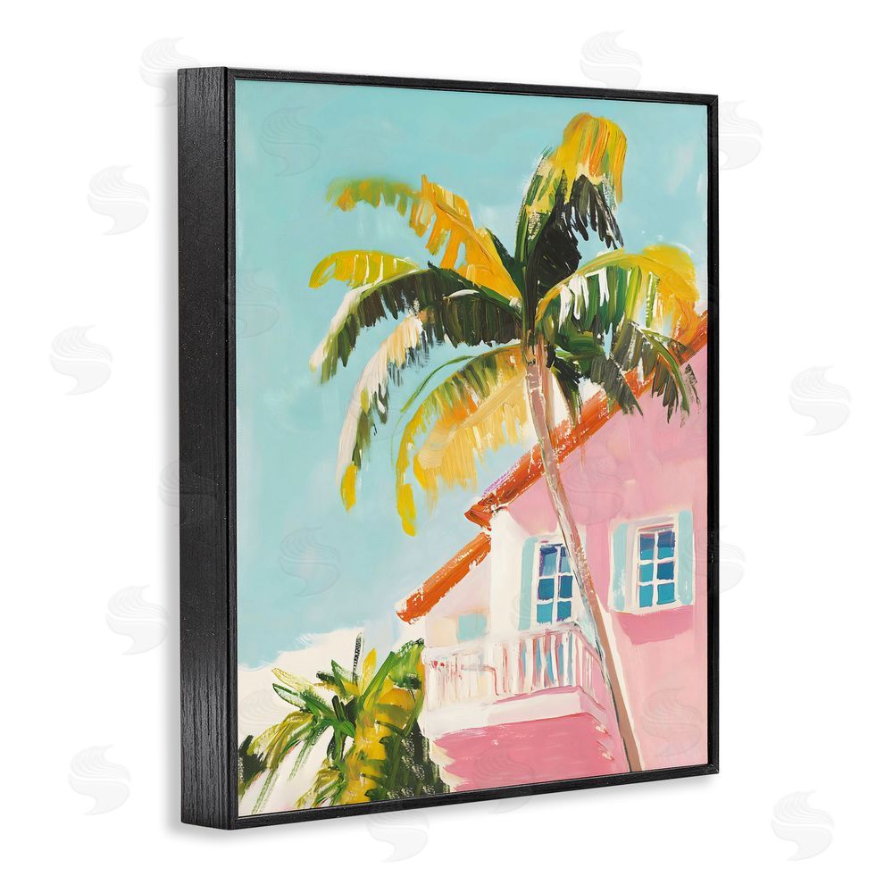 The Prints Vibe Pink House Palm Tree Black Framed Giclee Wall Art