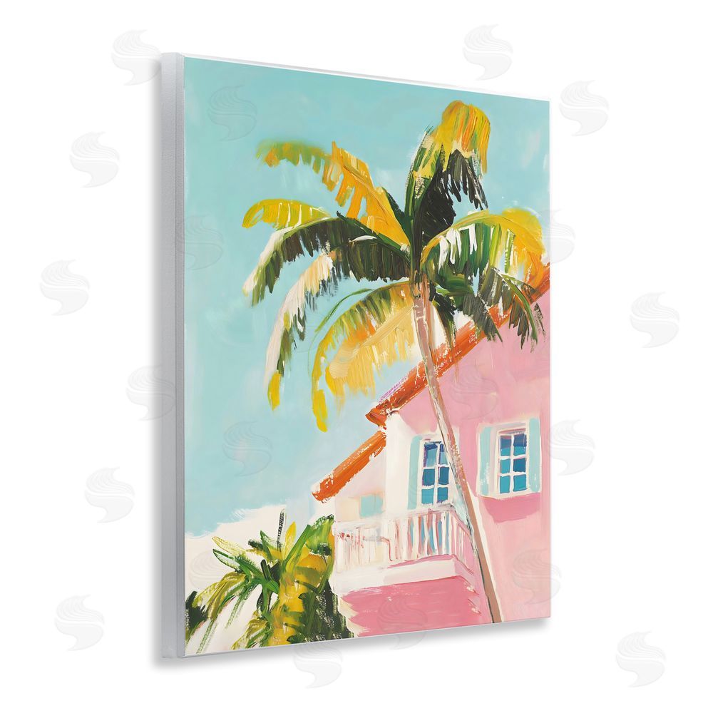 The Prints Vibe Pink House Palm Tree Wall Plaque Home Decor Art Print