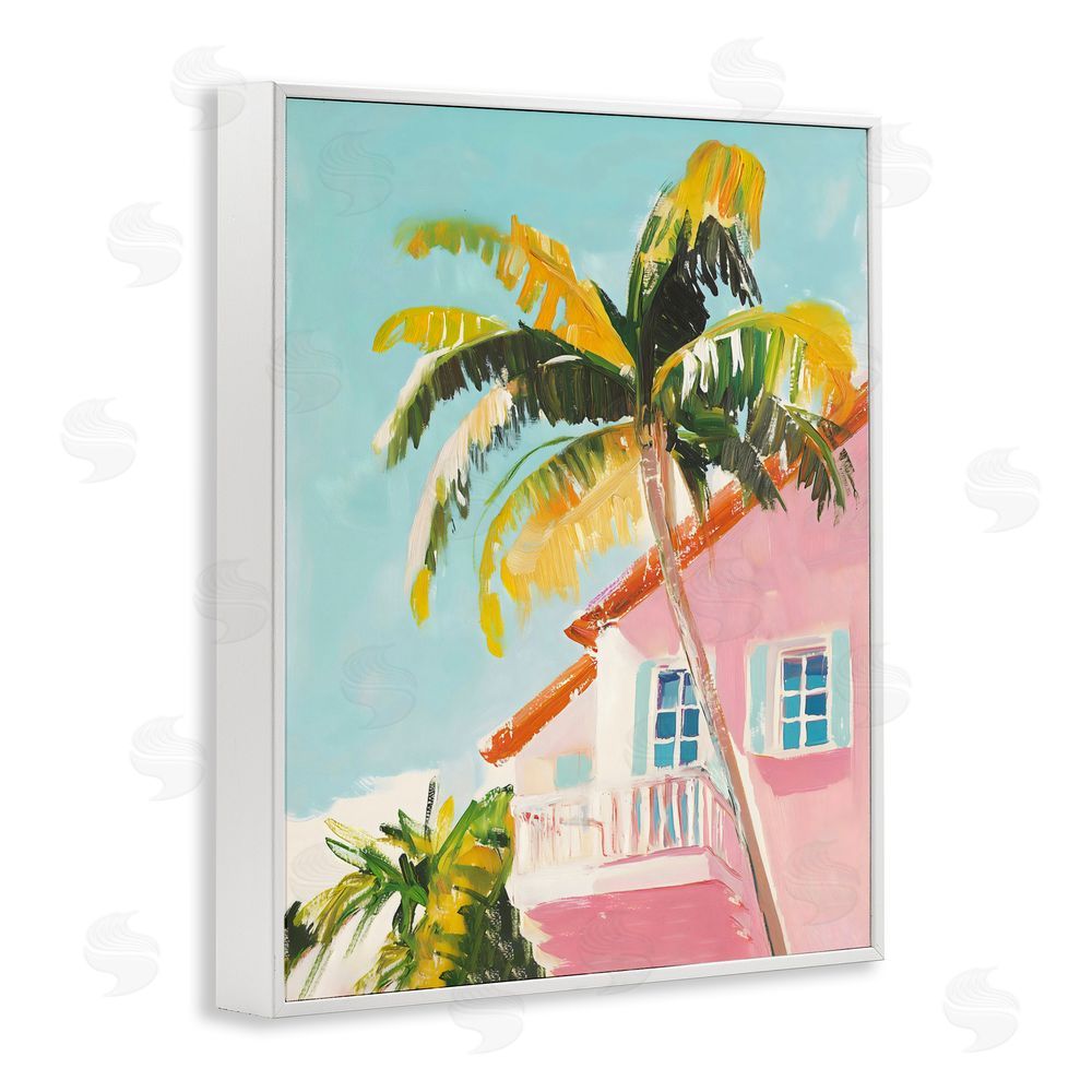 The Prints Vibe Pink House Palm Tree White Framed Giclee Wall Art