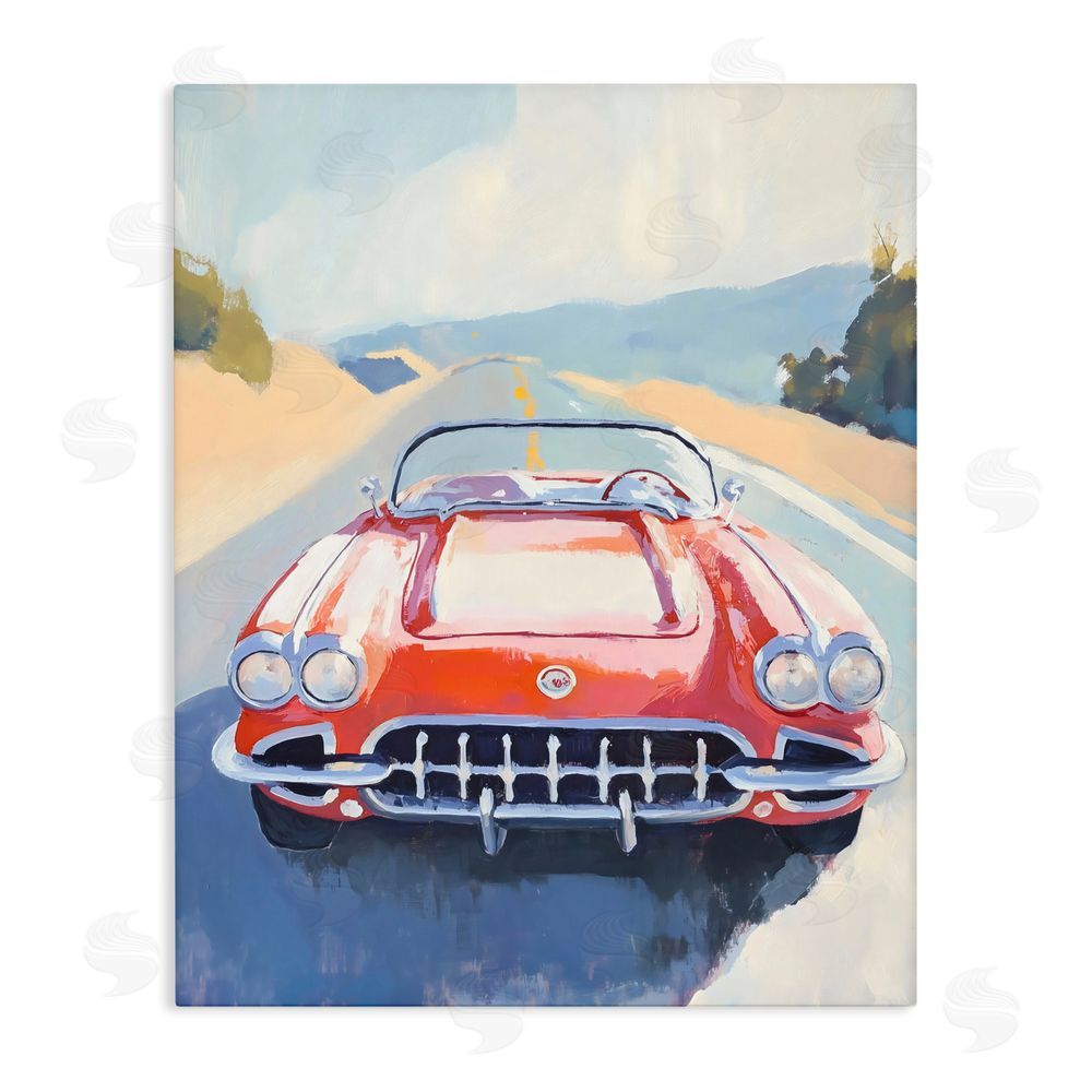 The Prints Vibe Red Sports Car on Journey Stretched Canvas Wall Art