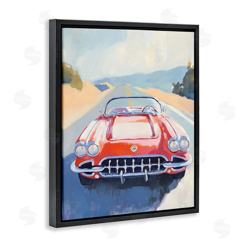 The Prints Vibe Red Sports Car on Journey Black Floating Framed Canvas Wall Art