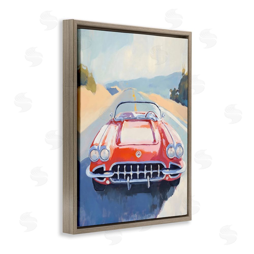 The Prints Vibe Red Sports Car on Journey Brown Floating Framed Canvas Wall Art
