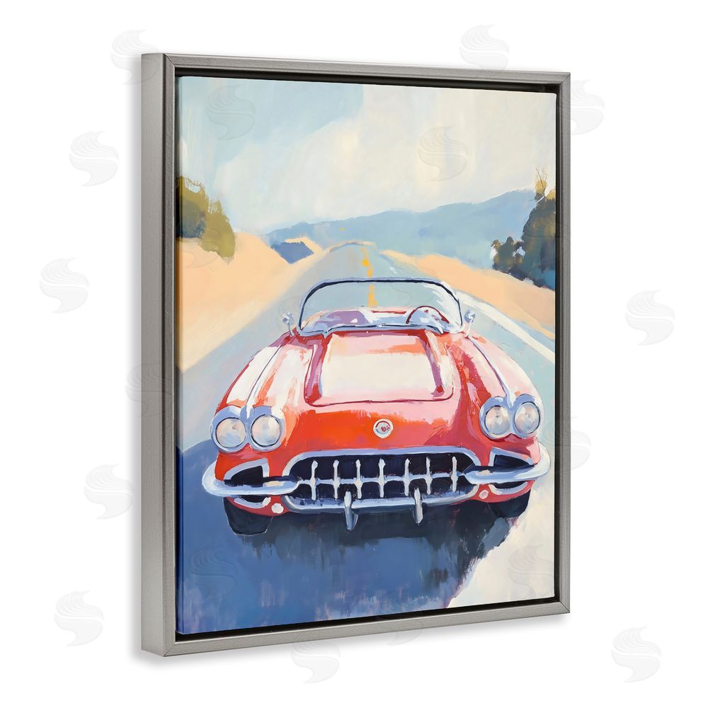 The Prints Vibe Red Sports Car on Journey Gray Floating Framed Canvas Wall Art