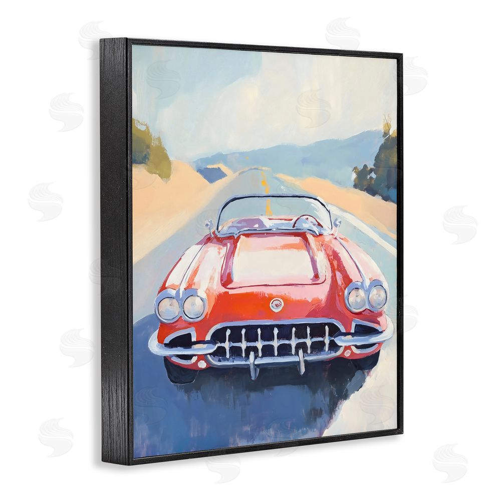 The Prints Vibe Red Sports Car on Journey Black Framed Giclee Wall Art
